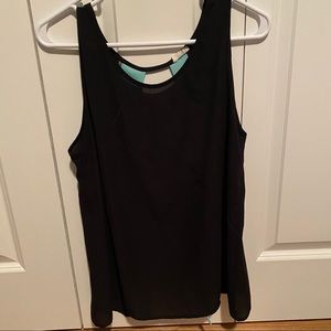 TOBI Black and Mint Sheer Top with Open Back